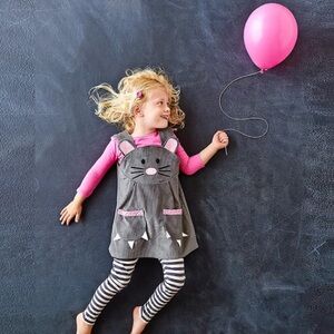 WILD THINGS EUC ADORABLE Mouse Embroidered Appliqué Corduroy Jumper Dress